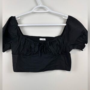 TNA Black Puff-Sleeve Crop Top - size large aritzia cotton beachy cottagecore